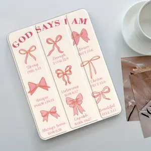 "God Says I Am ..." Bow Bible Design Three-Tier Stand iPad Case,Transparent Acrylic Hard Back,Pencil Slot & Charger Port,Fits iPad 7.9/8.3/10.2/10.5/10.9/11/12.9 13 inch,Shock-resistant Full Cover Protective Case Suitable for Offices Schools Homes, Tablet