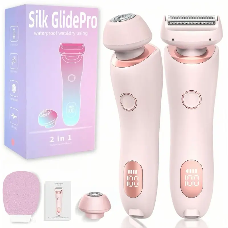 3.0 Women's Silky Electric Shaver 2-in-1 Hybrid Wet Rechargeable Electric Trimmer, Suitable for Thong, Pubic Hair, Face, Legs, Arms, Pink Water Proof Cordless