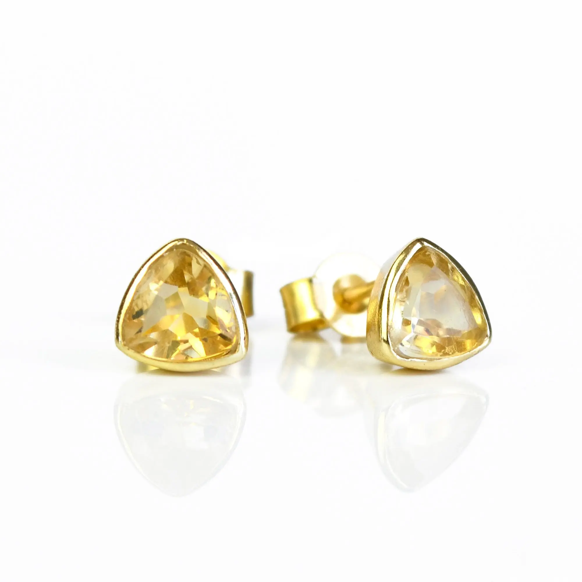 Minimalist Citrine Triangle Studs • November Birthstone