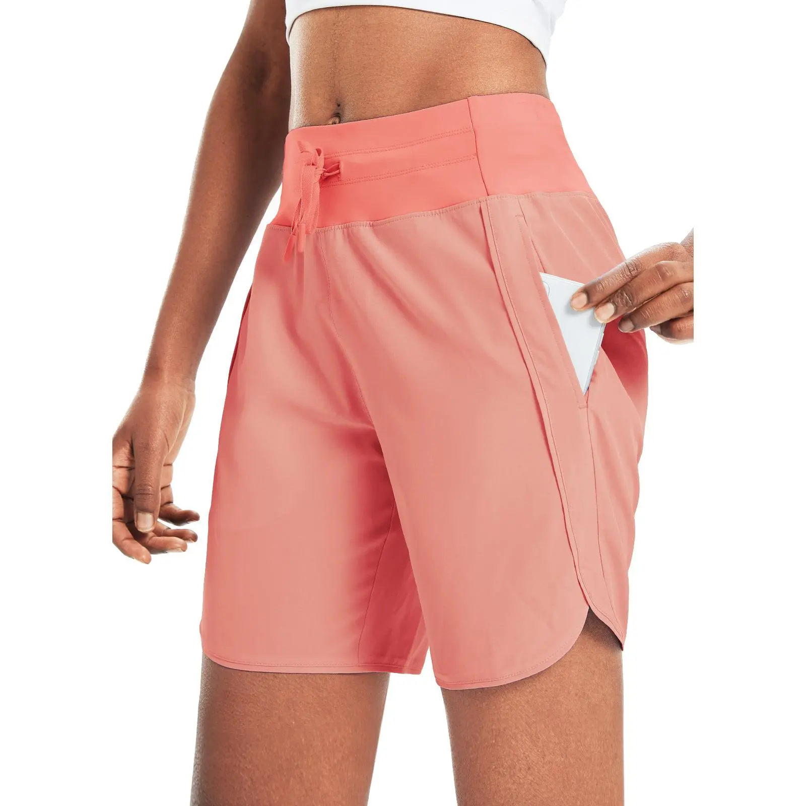 Baleaf Women's 7" Athletic Long Running Shorts - Activewear Women's Sports Shorts, 91.2% Polyester 8.8% Spandex, High Waisted, Quick Dry, Breathable, Comfy Knit Waistband, Zipper Pocket for Gym Hiking #SummerVibes