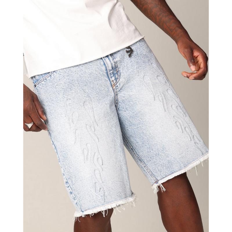 Saint Morta Inferno Baggy Denim Shorts Blue Acidwash