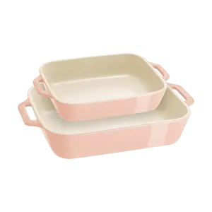 Staub Rectangular Baking Dish Set 2pc - Pastel Pink Ceramic Ovenware for Roasting & Baking