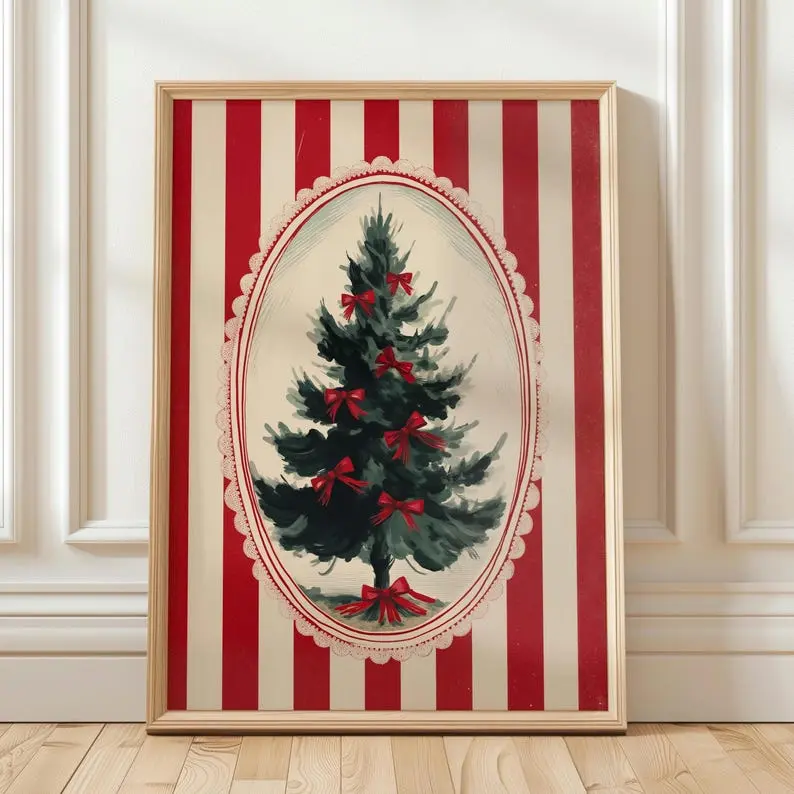 Christmas Poster Art, Christmas Wall Art,  Snow Art, Christmas Tree Print, Winter Poster