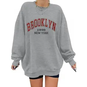 Women's Letter Graphic Print Sweatshirt Long Sleeve Cute Los Angeles Crewneck Oversized Tops for Teen Girl 2024 Baggy Cotton Loose Womenswear