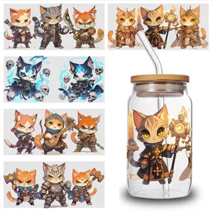 5 Sheets Cat Characters UV DTF Stickers Transfer Sticker Decal Religious Faithful Messages Faithful Symbols Cups Decoration Valentine renovation vinyl floor house PVC Bat Wall Waterproof 3D Aesthetic Trendy Water Bottle Stickers