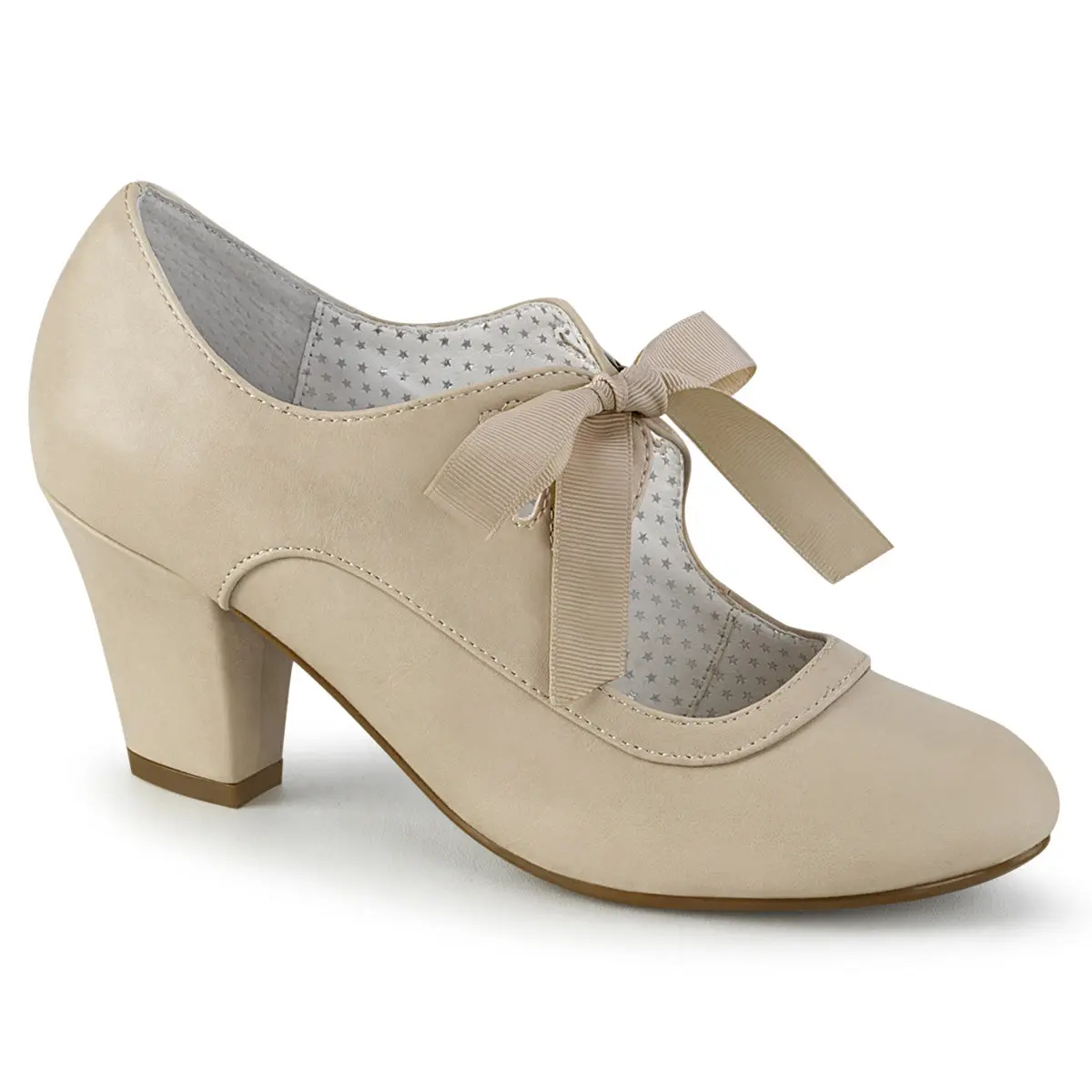 Women's Heeled Shoe - Elegant Heel-Hugging Pumps, 2" Cube Heel WIGGLE-32 Beige PU Fashion Footwear, High Heels, Classy