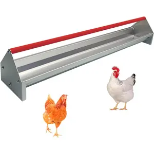 Garvee 45" Chicken Trough Feeder, 5 Gallon Galvanized Steel Feed Trough with Drainage Holes & Red Crossbar | Heavy Duty, Rust-Proof Metal Duck Chicken Feeder