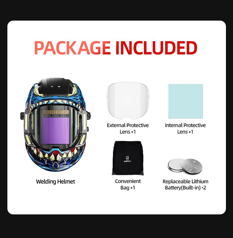 ANDELI MONERDB 4LED 3.94x3.74 Auto Darkening Welding Helmet with True Color Large Viewing Screen 6 Arc Sensors for MIG TIG ARC CUT Welding Heavy Duty Weldingmask Weldingcap