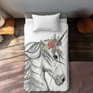 Begin Home Decor C1DCTXLWLWLTE8 Magic Unicorn Twin Size Extra Long Duvet Cover - Illustrative Bedroom Decor