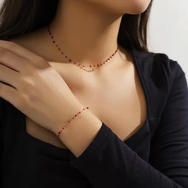 Vintage Fashion Red Blood Drop Bracelet/Necklace - Elegant Cross Pendant, Dual Functionality, Adjustable Fit, Unisex Design