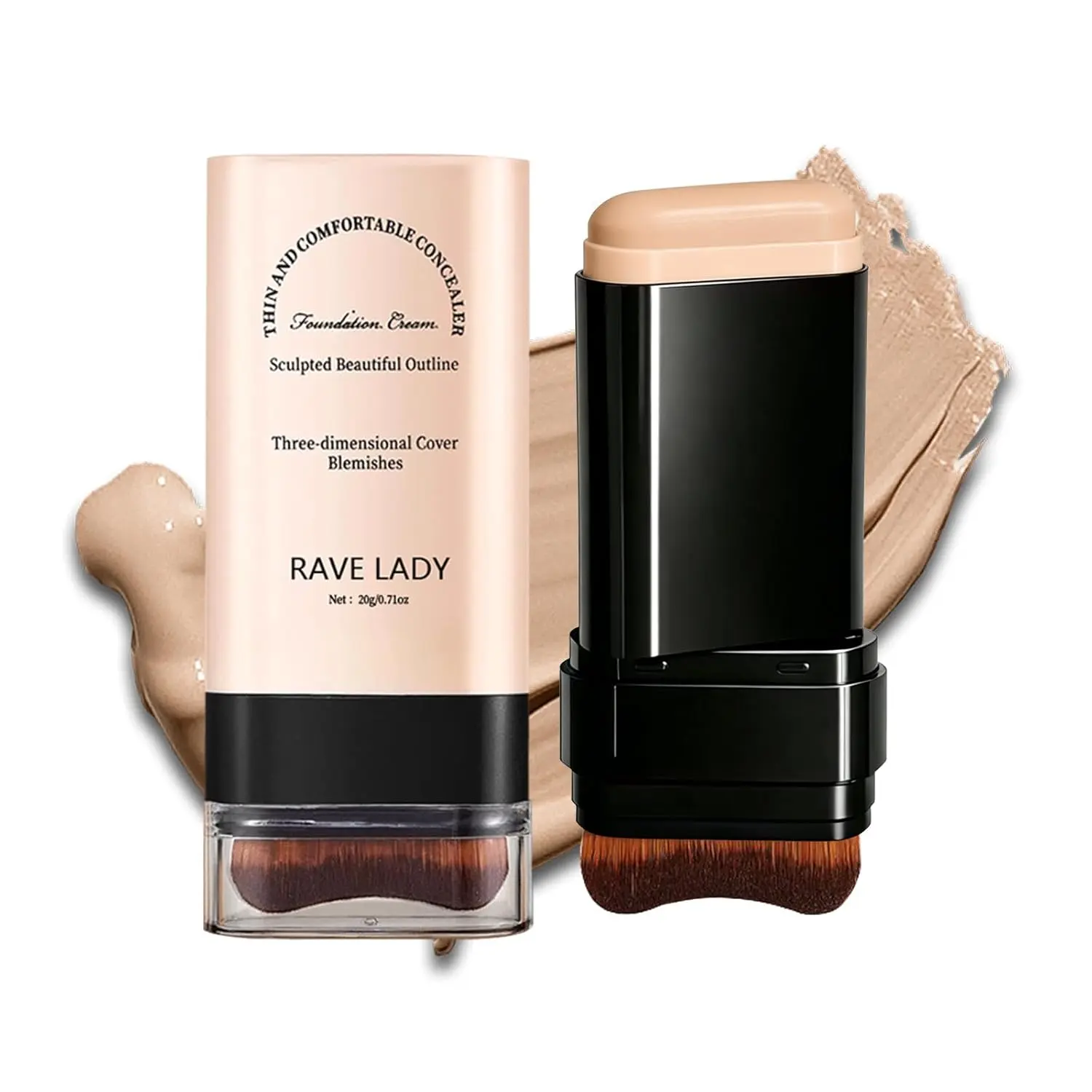 2 in 1 Dual-Ended Foundation Stick, Contour Concealer Stick with Brush | Waterproof Long-Lasting, Full Coverage Matte Finish Korean Style Face Makeup