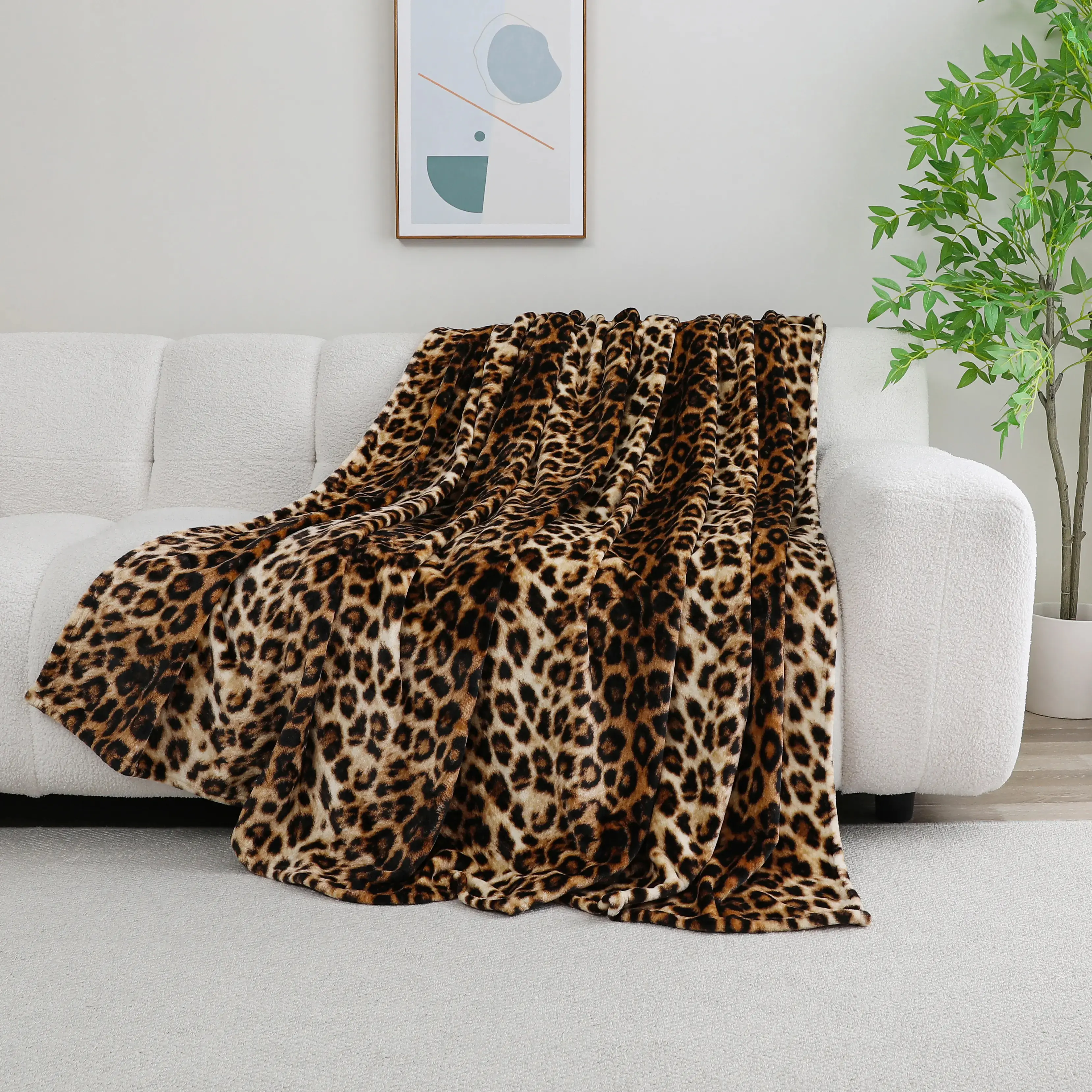 Naviliving Premium Leopard Print Fabric Blanket - Thick, No-Shedding, Machine-Washable, Lightweight All-Seasons Blanket for Rental Property Sofa & Living Room Decoration