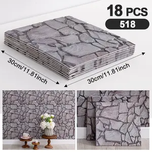 18-Piece Self-Adhesive Wall Stickers, 3D Brick Pattern, Soundproof, Waterproof, Kitchen & Bedroom Decor, 30x30cm, Home Decoration