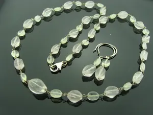 Pastel Rose Quartz and Prasiolite Jewelry Set · 925 Sterling Silver Necklace and Earrings · Dainty Gemstone Gift for Her
