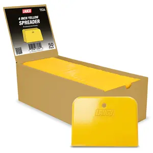 Lauco 4" Yellow Reusable Plastic Auto Body Filler Spreaders (50-Pack) - Automotive Repair Tools for Fillers, Putties, Glazes with Easy Application