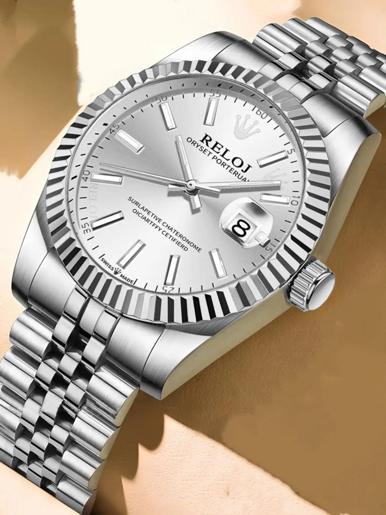 Luxury Business Men's Watch, Quartz Analog, Waterproof Calendar, Stainless Steel Band, Butterfly Clasp, Fashionable Casual, All Seasons
