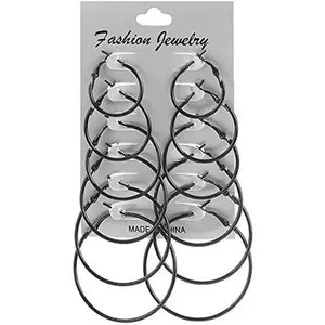 6 Pairs Classic Colorful Punk Large Small Round Hoop Earrings 80s 90s Retro Colored Black White Circle Neon Earrings for Women Personality Fashion Party Costume