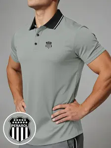 Men's Uruguay Peñarol Football Club Logo Print Polo Shirt, Quick-Dry Sportswear, Comfortable Breathable Fabric, Durable Stretch