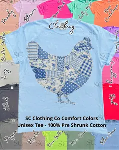 Blue / White Hen Patchwork Comfort Colors Tee