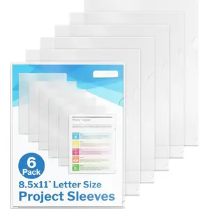 Clear Folders for Documents, Plastic 8.5x11 File Sleeves for Document Protection, Filing, Storage, Organization (6 Pack) Transparent Folders with Pockets, Durable Letter Size Document Holder