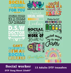 Social Worker DTF Gang Sheet, 23x60 in. Ready to Press Heat transfers