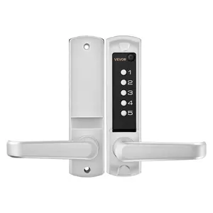 VEVOR Mechanical Keyless Entry Door Lock, 2.0 Code Upgrade, 5 Digits Code, Single-Sided Push Button Combination Keypad Door Lock with Handle, Auto Locking, for Garden Gates, Indoor or Outdoor, Silver