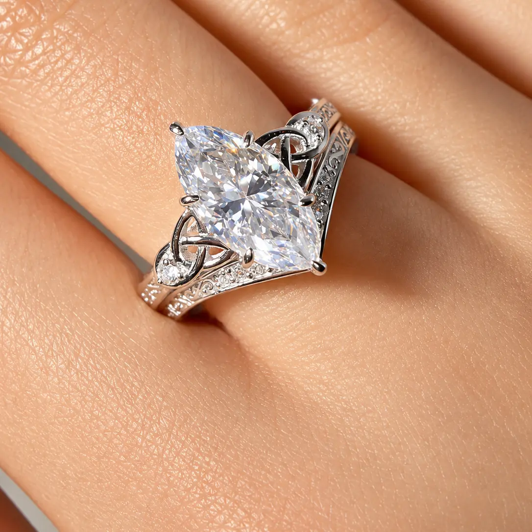 925 Sterling Silver Marquise Cut Moissanite 3.19 TCW Two Piece Set