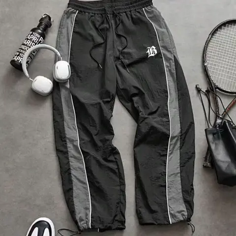 Men's Fashion Casual Sports Pants, Nylon Fabric, Lightweight Breathable, Unique Print, Waist Drawstring, Adjustable Ankle Cuffs, Breathable Athletic Bottoms, Breathable Activewear Bottoms, Breathable Sporty Bottoms