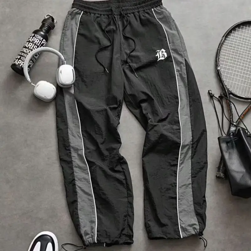 Men's Fashion Casual Sports Pants, Nylon Fabric, Lightweight Breathable, Unique Print, Waist Drawstring, Adjustable Ankle Cuffs, Breathable Athletic Bottoms, Breathable Activewear Bottoms, Breathable Sporty Bottoms