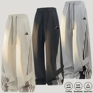 Men’s striped athletic pants — loose wide jogger pants suitable for casual wear, featuring a three-stripe design and floor-length cut with excellent drape, delivering a street-style look designed specifically for teenagers. Summer vibe Summer vibe