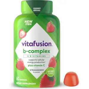 Vitafusion B-Complex Gummy Dietary Supplements, with 5 B Vitamins to Support Cellular Energy Production (1), Plus Vitamin C, Strawberry Flavor, 60 Count