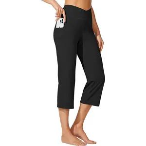 Willit 21" Women's Yoga Capris Pants High Waist Leggings Crossover Straight Leg Athletic Exercise Workout Crop Capris