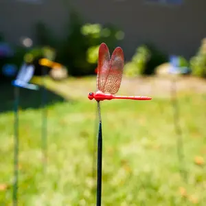 Dragonfly Garden Pick - Red Dragonfly to Keep Pests Away! (3-Pack)