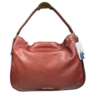 Pre-owned JIMMY CHOO Leather Shoulder Bags Python Trim Blush Magenta Trim Hobo Shoulder Purse