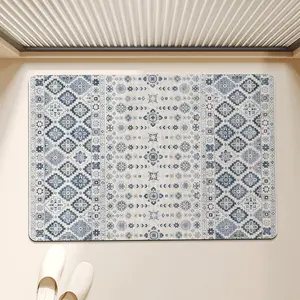 Bath Mat Rug, Super Absorbent Drying Mat,Modern Vintage Style,Rubber Non-Slip Quick Dry Absorbent Thin Mat- for Kitchen, Floor, Office, Sink, Shower Room and Pool Gym Locker Room,Blue Mat