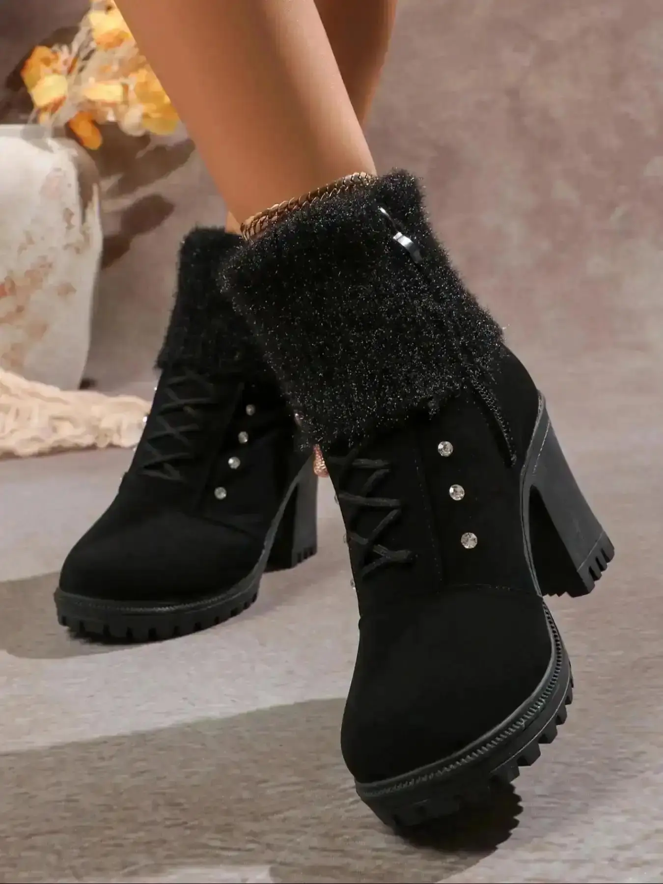 Women's High-Top Warm Waterproof Combat Boots Winter Grip Outdoor Shoes Fleece Lined Windproof Daily Wear all terrain rugged chunky heel weather resistant cozy footwear everyday trail walking Trendy versatile responsive
