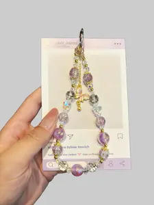 Women's Anti-Theft Phone Charm with Metal Clip - Beaded Jewelry Lanyard Wrist Strap, 3D Purpleblue & White Butterfly Bow Crystal Phone Accessories