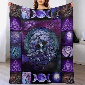 Mystical Witchy Blanket, Celestial Moon Phase Pagan Collage Throw, Spiritual Wiccan Gift for Witchy Women, Soft Flannel Gothic Aesthetic Blanket