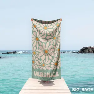 Personalized Daisy Beach Towel 70s Boho Custom Name Gift v2