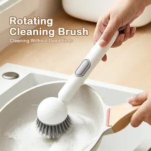 6-in-1 Dish Brush with Detergent Dispenser 360° Rotating Scrubber for Pots Pans Dishes & Utensils Adjustable Angles Non-Slip Grip Handle Durable PET Bristles Ergonomic Design Anti-Slip Grip Integrated Soap Dispenser