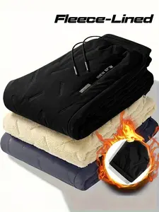 Men's Fleece Jogger Set of 3 - Winter Warm Fuzzy Zipper Pocket Sweatpants, Black, Machine Washable, Comfortable & Stylish, Casual & Cold Weather Apparel, Soft Fleece Lined Leggings, Snug Fabric