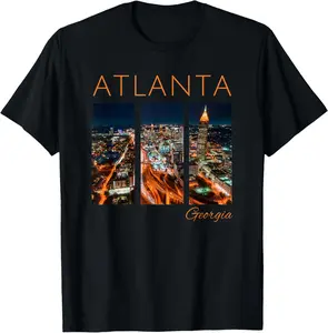100%cotton Atlanta Nightlife GA Skyline Cityscape ATL Georgia Skyscaper T-Shirt