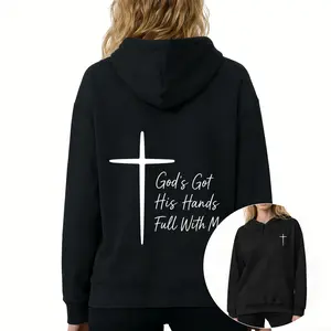 Scripture Hoodie with Cursive Typography – Front and Back Cross Design for Daily Casual Wear