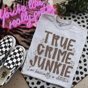 True Crime Junkie I’m Basically A Detective Bleached Shirt Comfy Unisex Jersey Top Casual Vintage Style Short Sleeve Crew Neck Medium Length