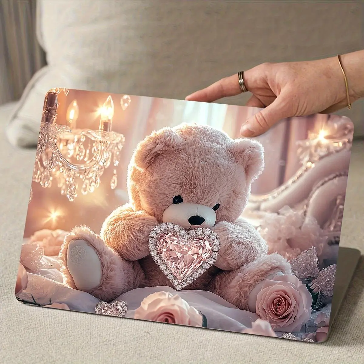 2PC Teddy Bear Vinyl Laptop Case Sticker, Scratch Resistant DIY Art Case, Universal Netbook Skin Sticker Non-reusable Laptop Ski, Decorative Cover
