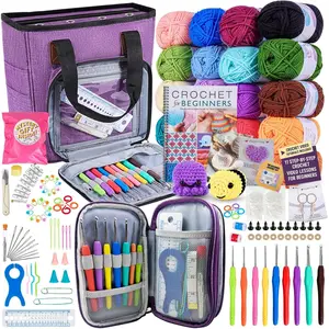 Deluxe Beginner Crochet Kit - 116- Set with 20 Yarns,  Hooks, Accessories, Book for Beginners & Online Tutorial - DIY Starter Kit for Adults & Teens with  Bag & Case