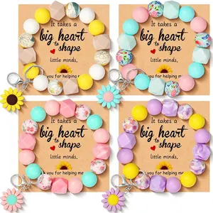 4 Pack Teacher Appreciation Gifts, Teacher Gifts for Women with Silicone Sunflower Keychains, Thank You Gifts for Teacher Appreciation Week End of Year Christmas Valentines from Student