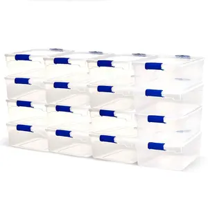 Homz 15.5 Quart Heavy Duty Clear Plastic Stackable Storage Containers, 16 Pack