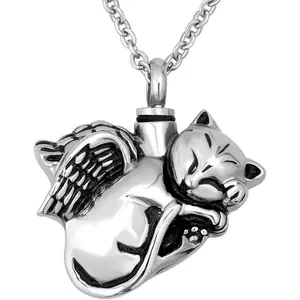 Angel Cat Stainless Steel Necklace Cremation Jewelry