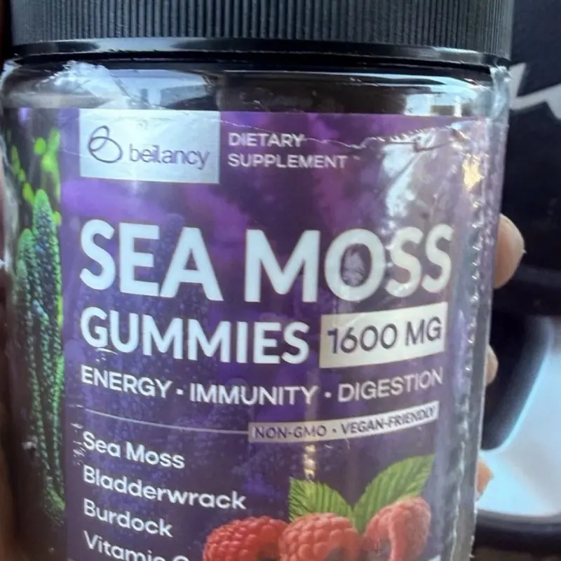 Belancy Chewable Natural Sea Moss Gummies Snack - 1600mg Raspberry Flavor, Vegan, Sugar-Free, Non-GMO (GMO Free), Magnesium Complex, 60 Count